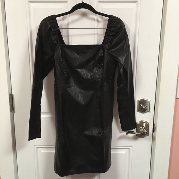 wild fable Dresses & Skirts - Wild Fable Long Sleeve Square Neck Faux Leather Black A Line Dress NWT Size S